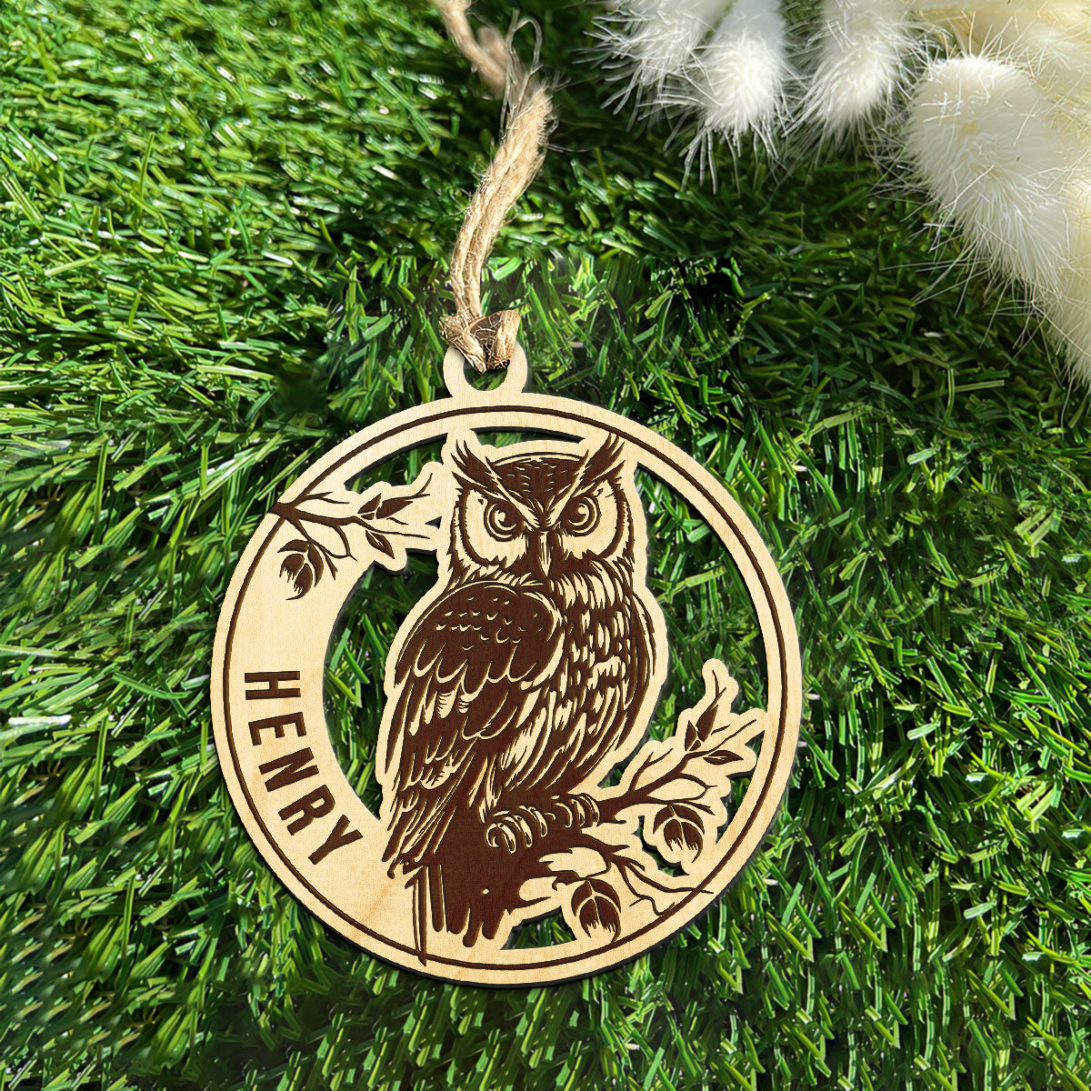 Owl Personalized Wood Ornament DS-13