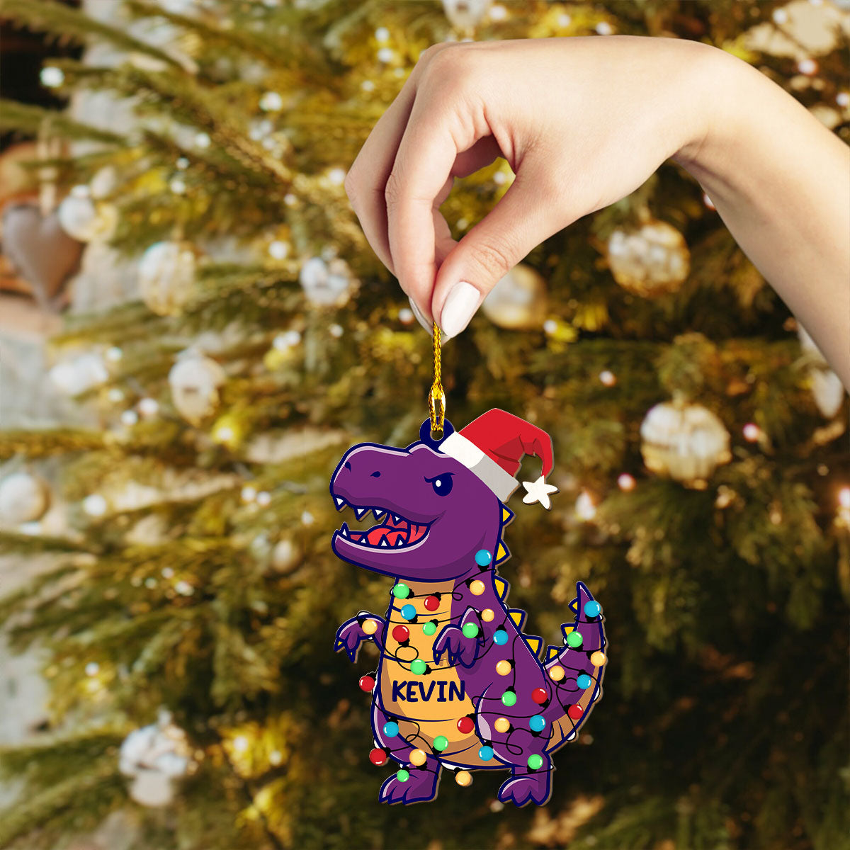 Trex Lights Personalized Wood Ornament DS-28