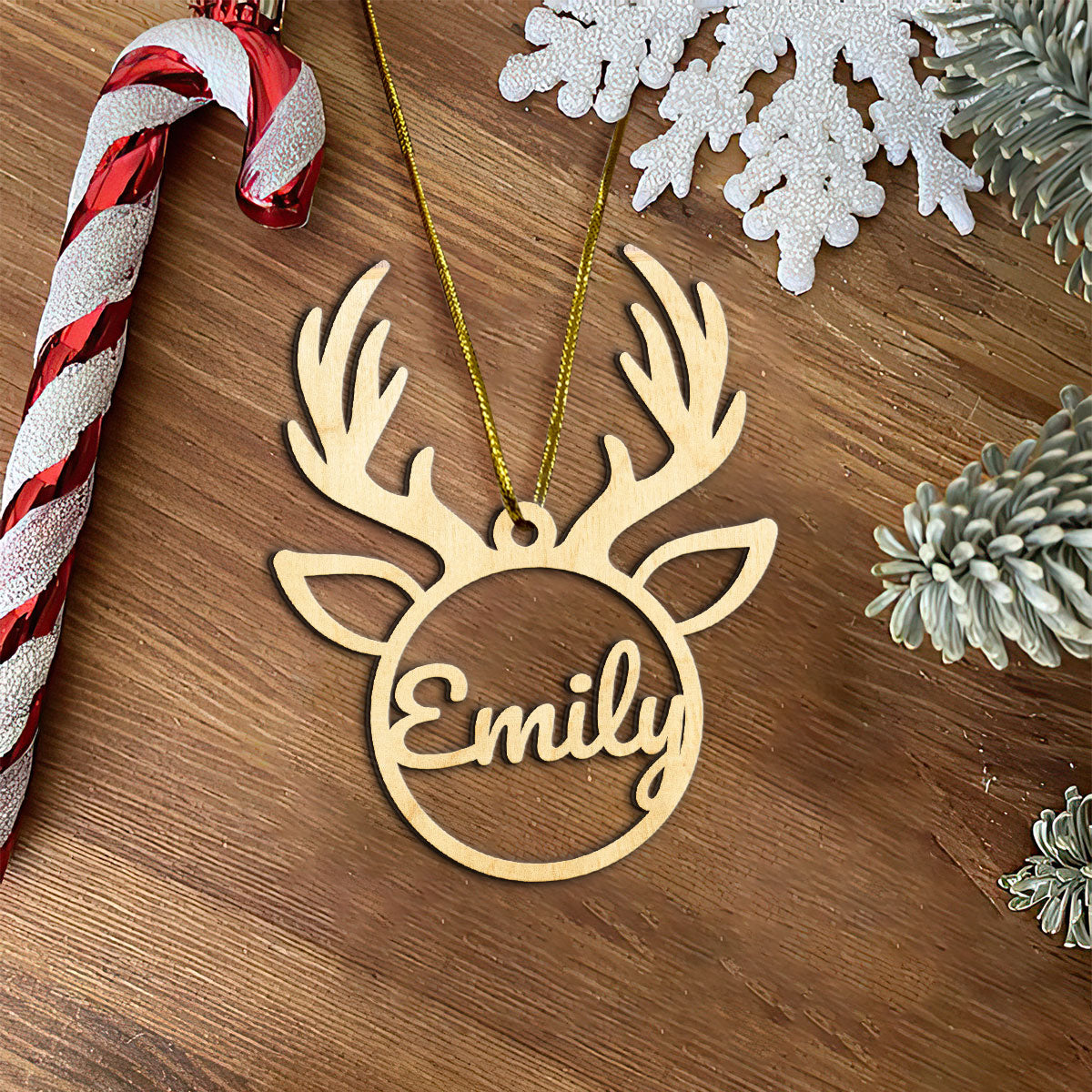 Deer Personalized Wood Ornament DS-002