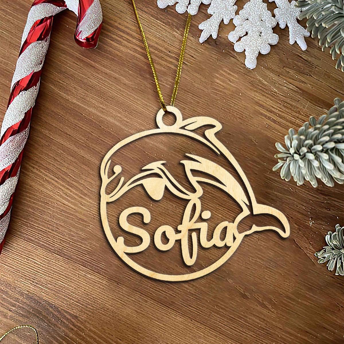 Dolphin Personalized Wood Ornament DS-002