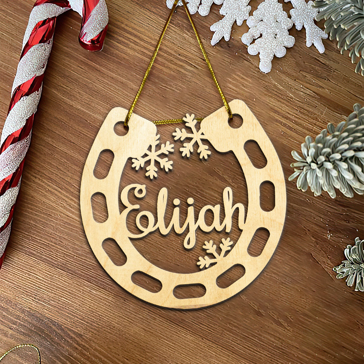 Horseshoe Personalized Wood Ornament DS-003