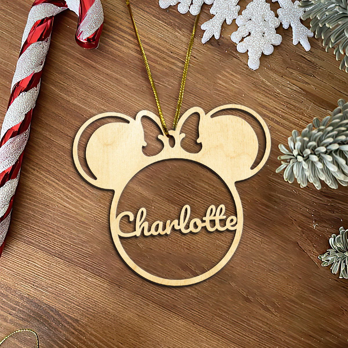 Minnie Personalized Wood Ornament DS-002