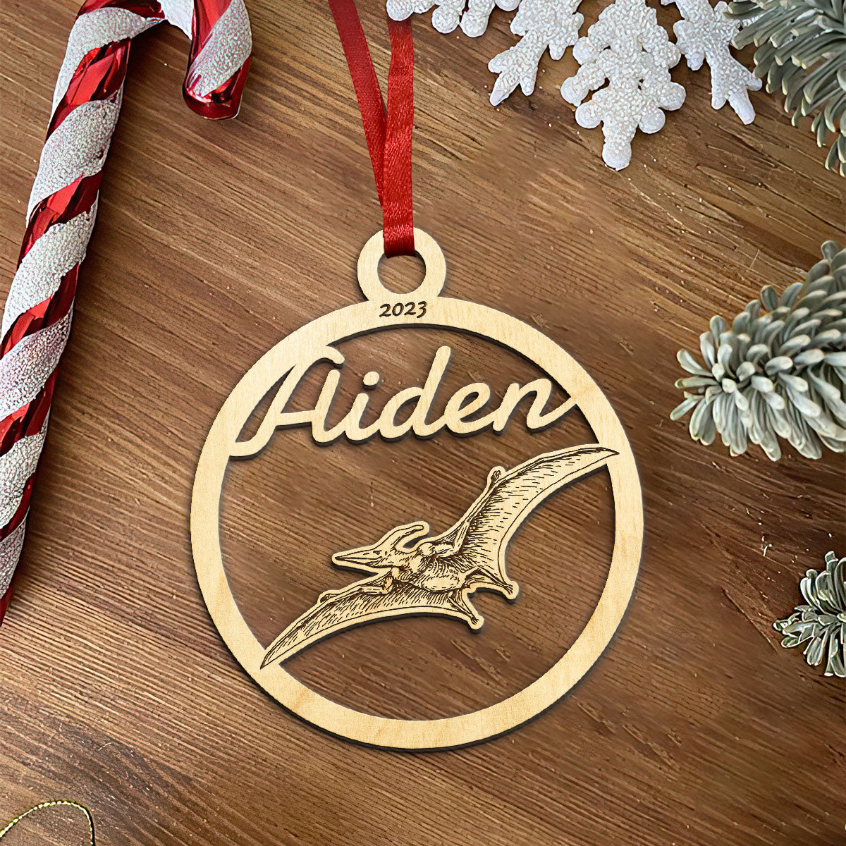 Pterodactyl Personalized Wood Ornament DS-001