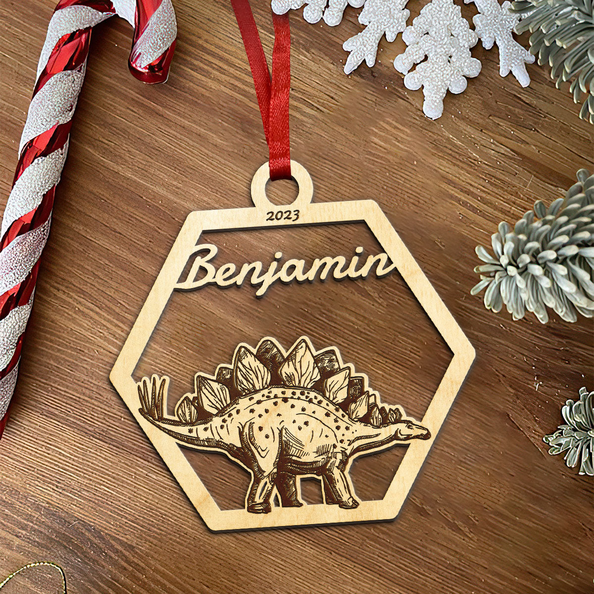 Stegosaurus Personalized Wood Ornament DS-001