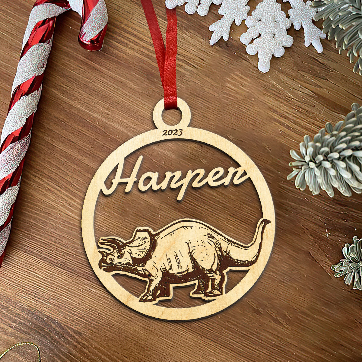 Triceratops Personalized Wood Ornament DS-001
