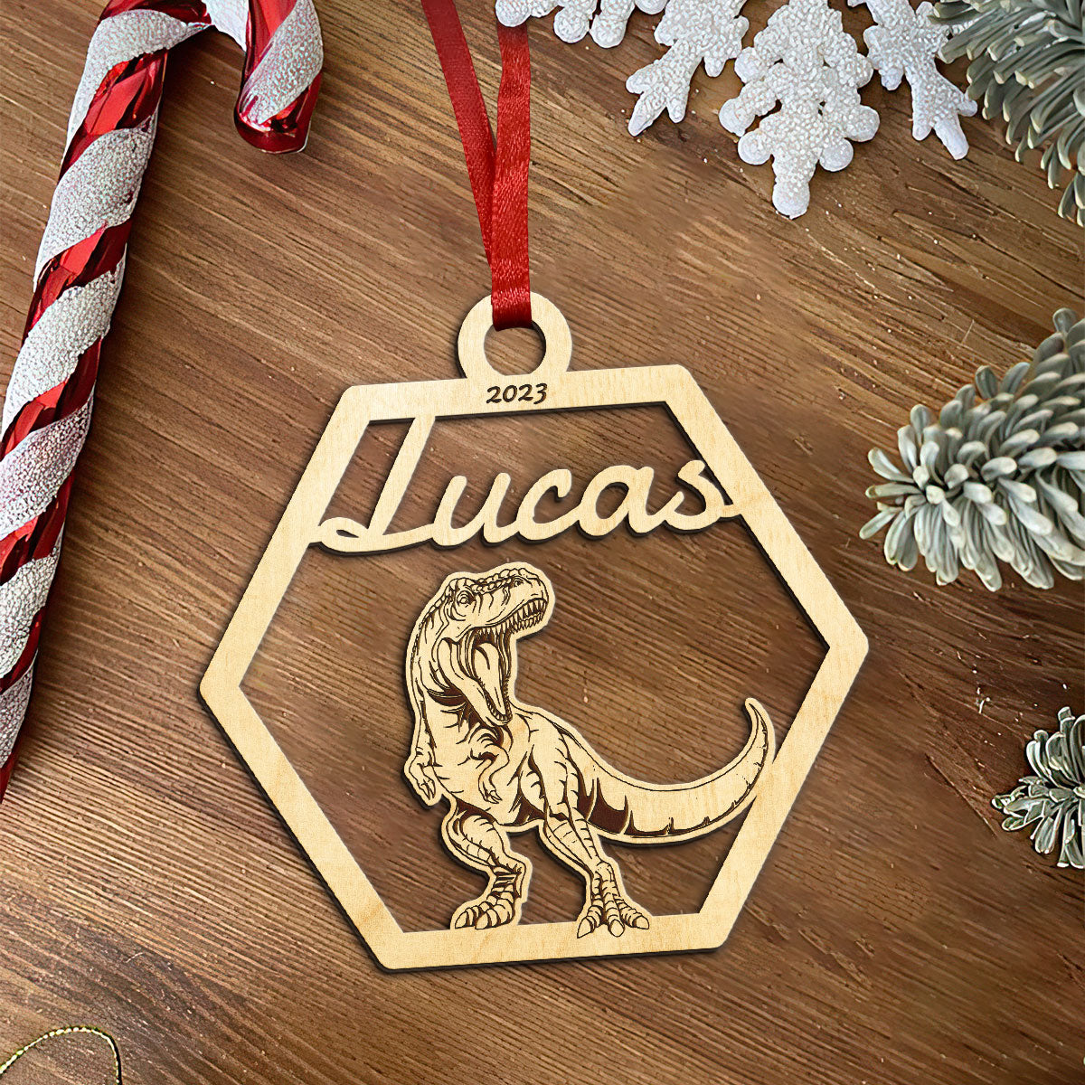 T-Rex Personalized Wood Ornament DS-001