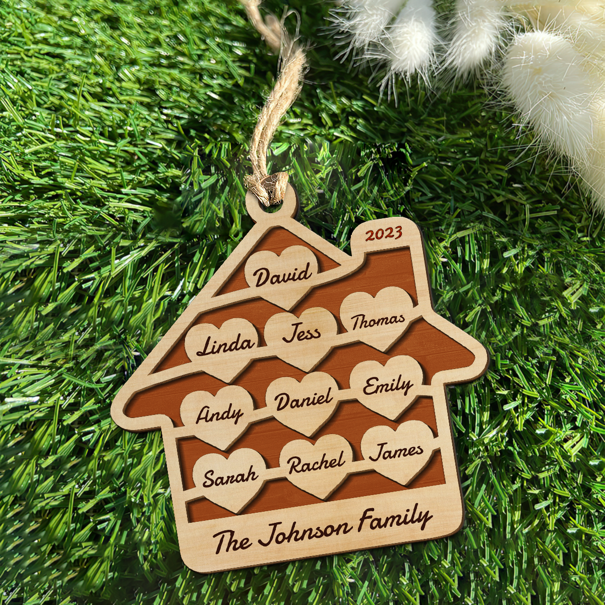 Family Hearts and Home - 2 Layers Personalized Wood Ornament DS-65
