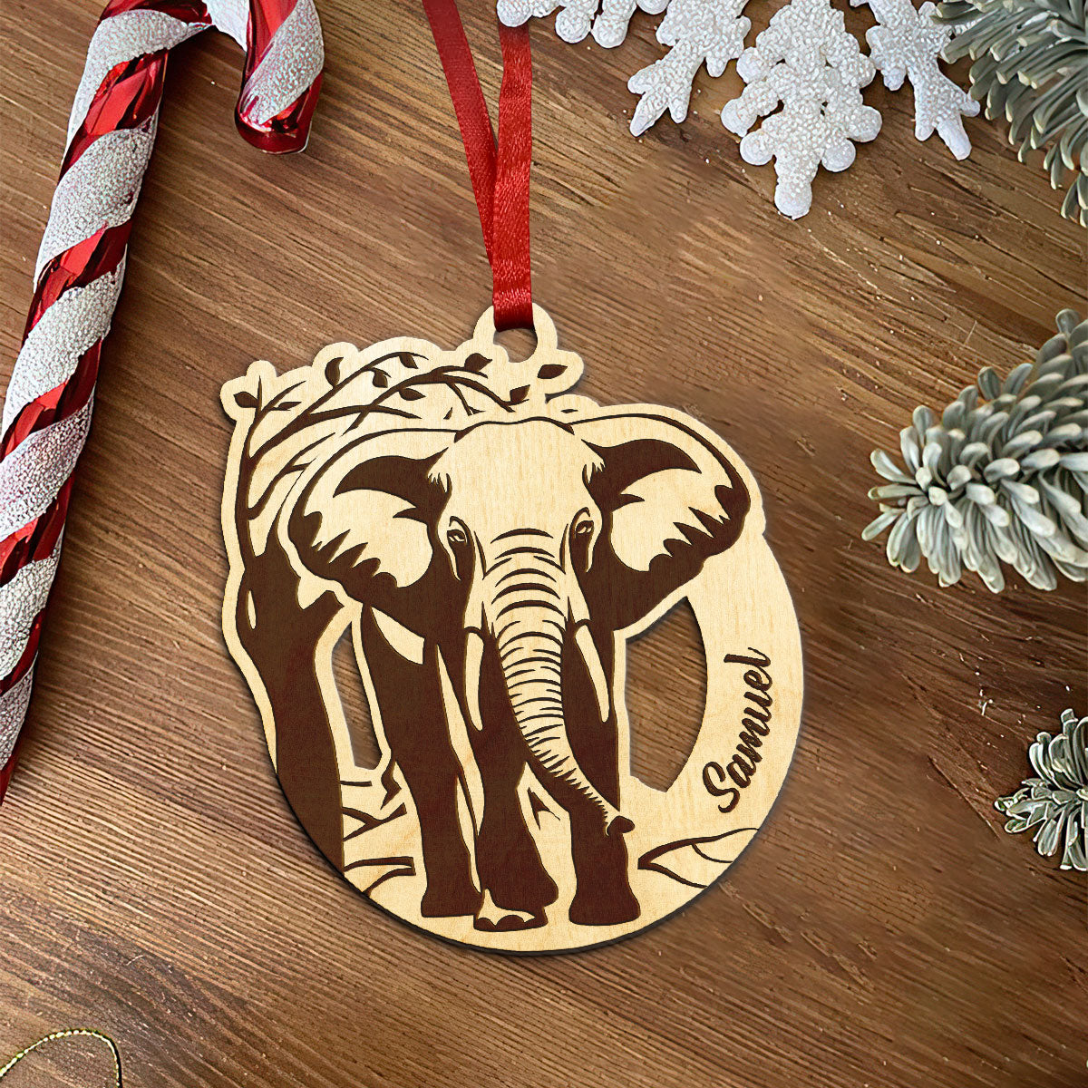 Elephant Personalized Wood Ornament DS-16A