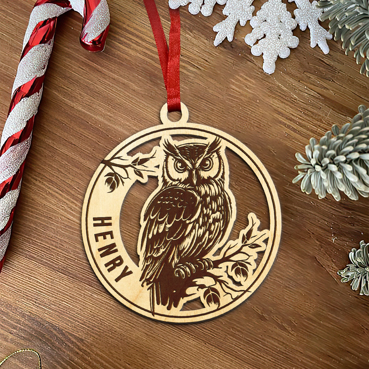 Owl Personalized Wood Ornament DS-13