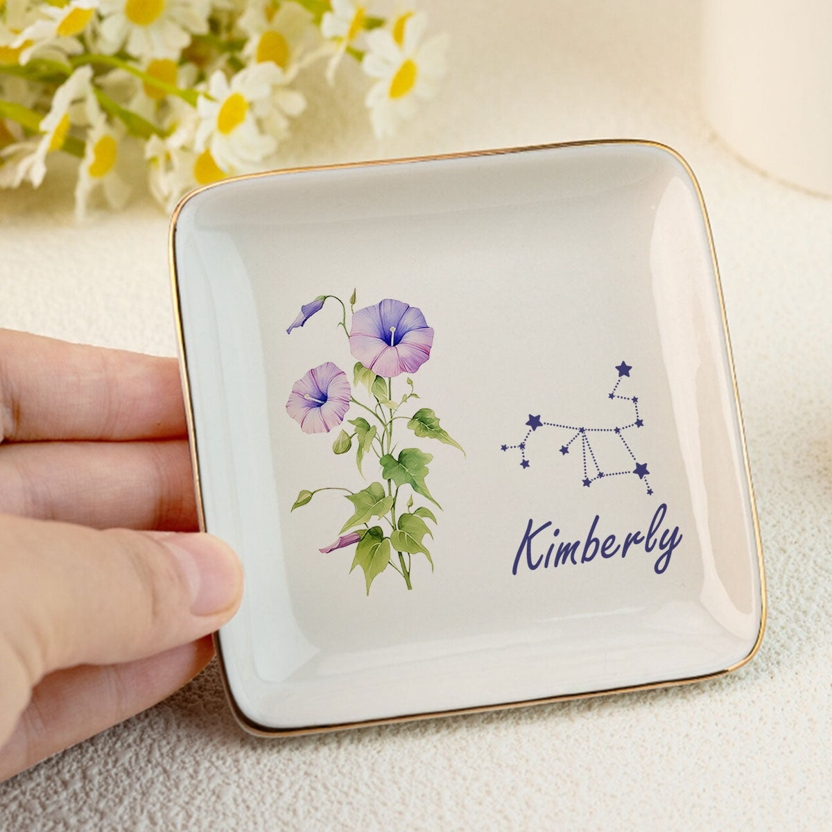 Birth Month Zodiac Flower - Personalized Jewelry Dish DSJDPT1865TA