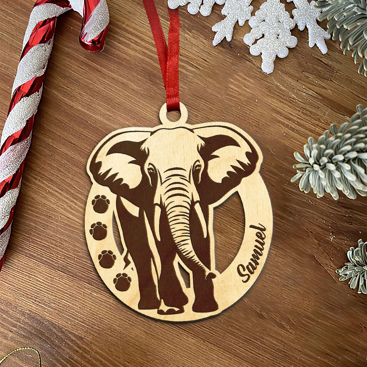 Elephant Personalized Wood Ornament DS-16