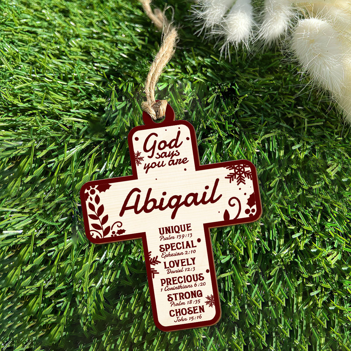 God Says I Am - Cross Personalized Wood Ornament DS-50
