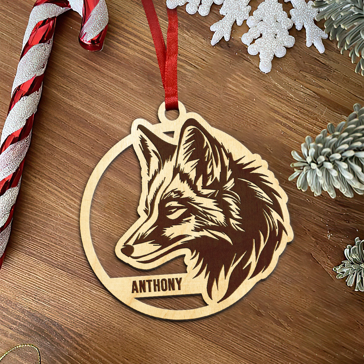 Fox Personalized Wood Ornament DS-17