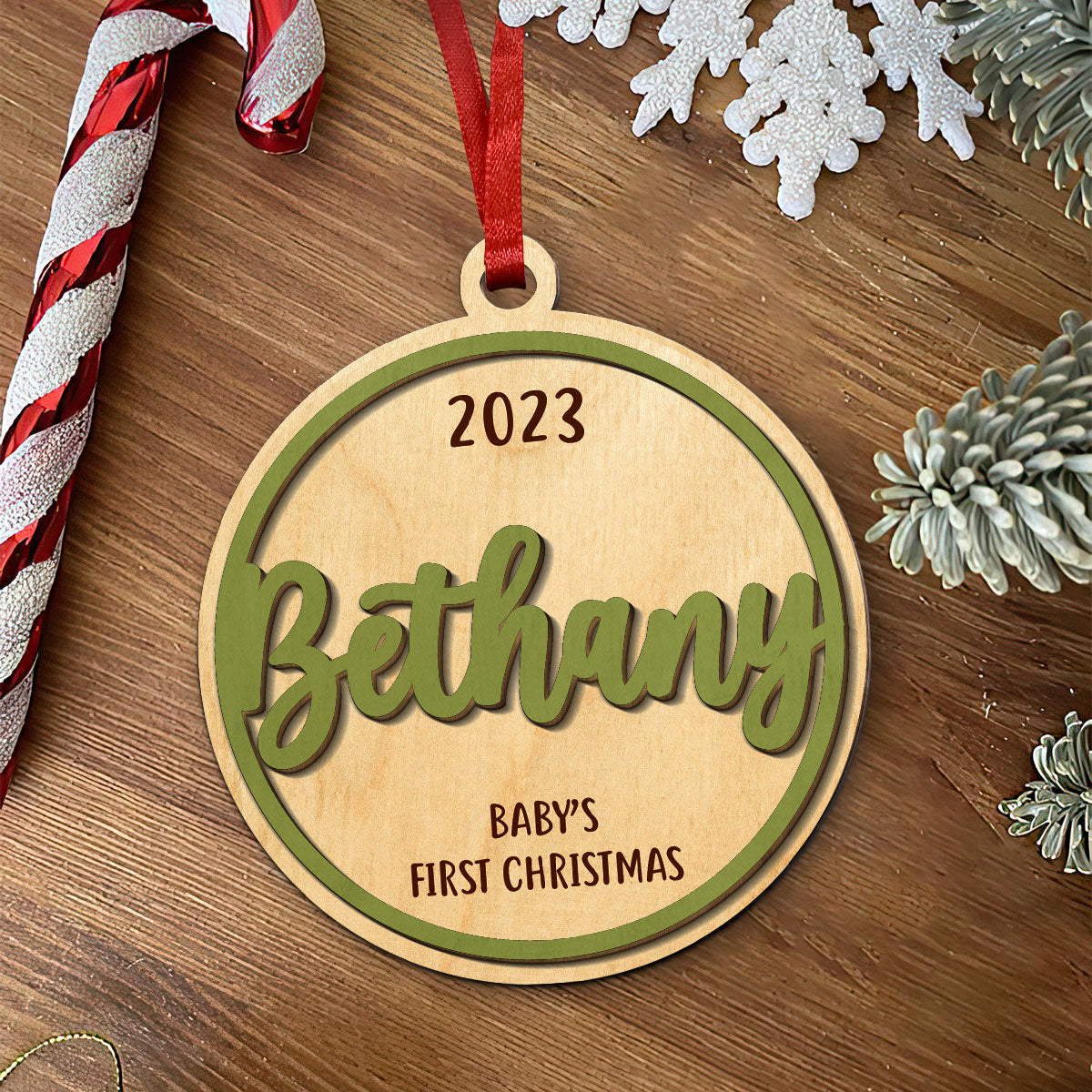 Baby's First Christmas - Personalized Memorial Wood Ornament DS-62