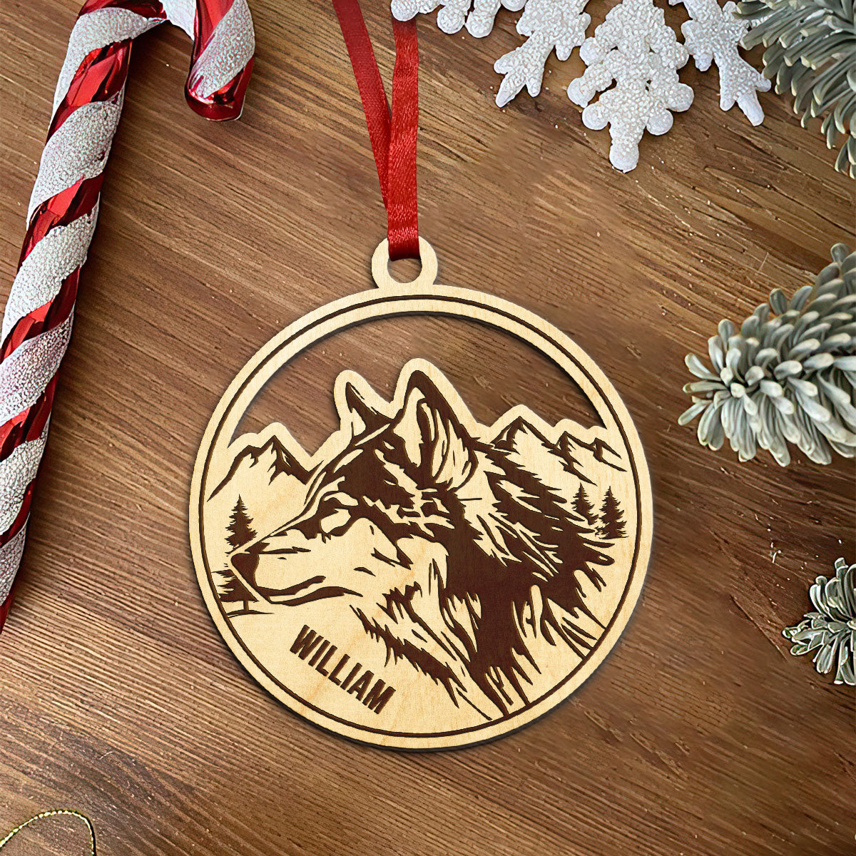 Wolf Personalized Wood Ornament DS-12