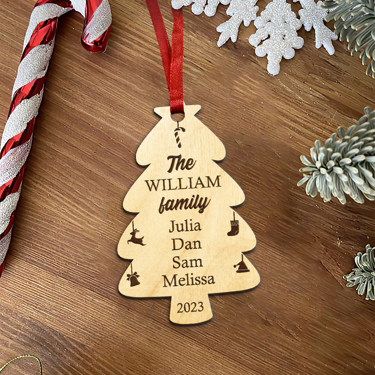 Family Tree - Personalized Christmas Wood Ornament DS-58
