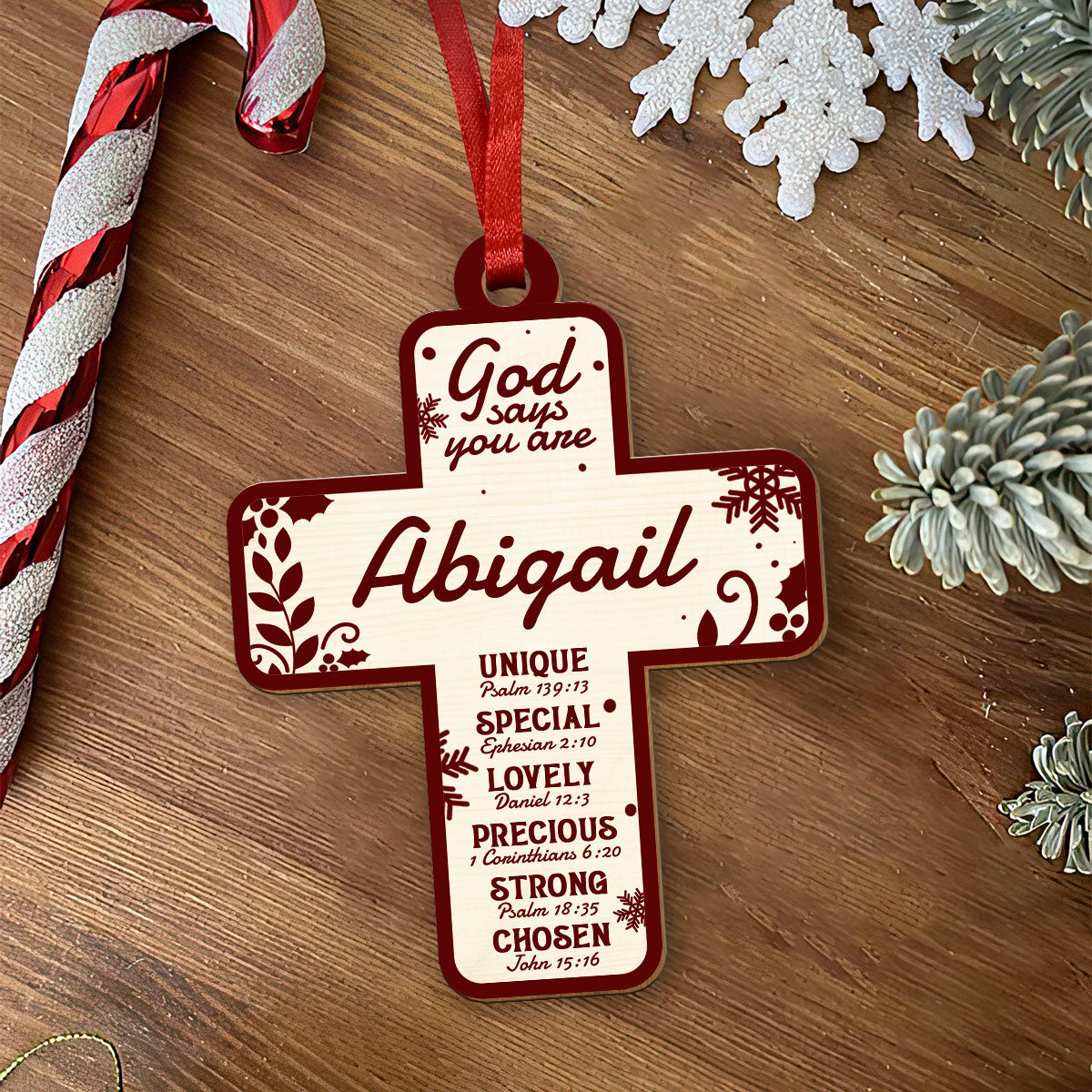 God Says I Am - Cross Personalized Wood Ornament DS-50
