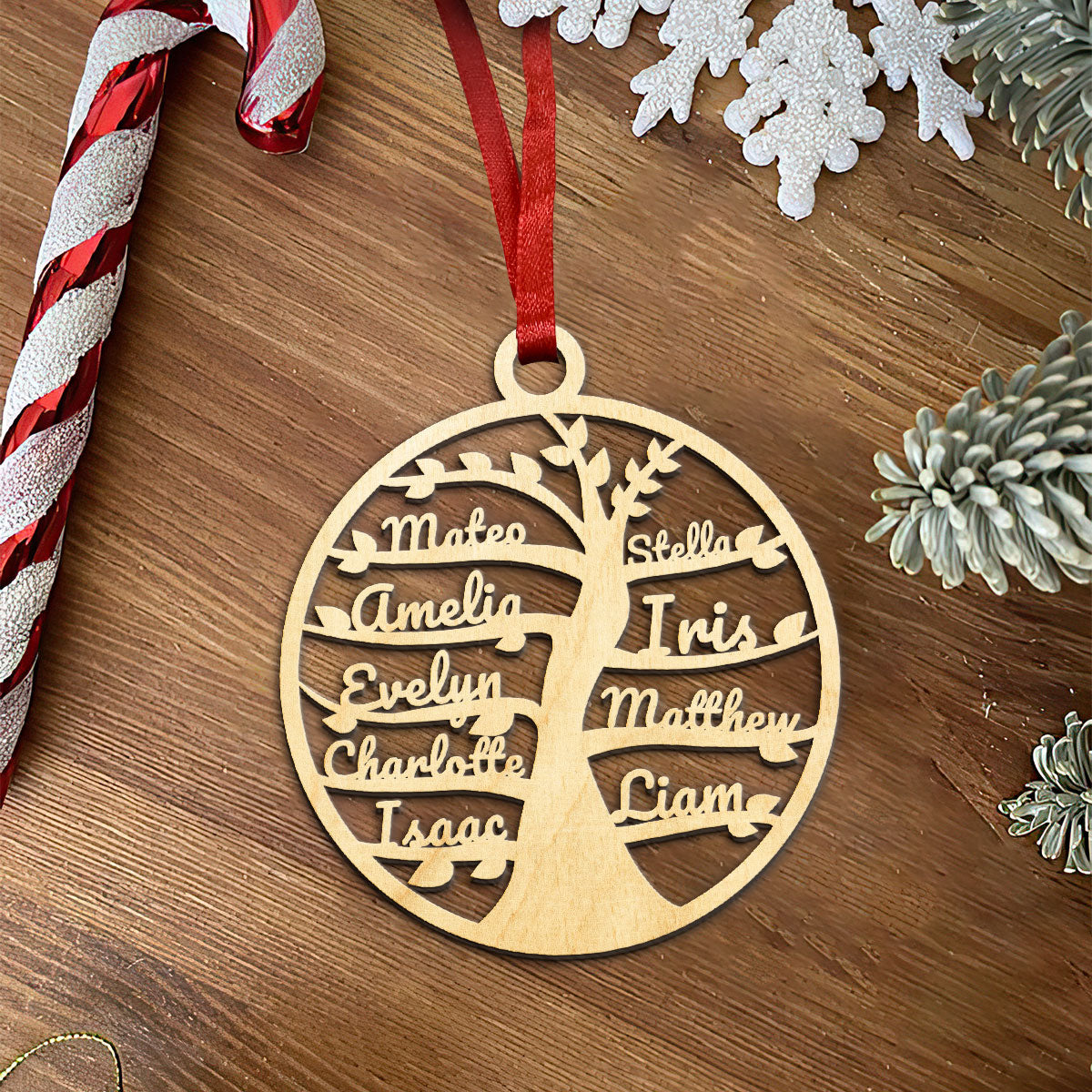 Family Name Tree Personalized Wood Ornament DS-61
