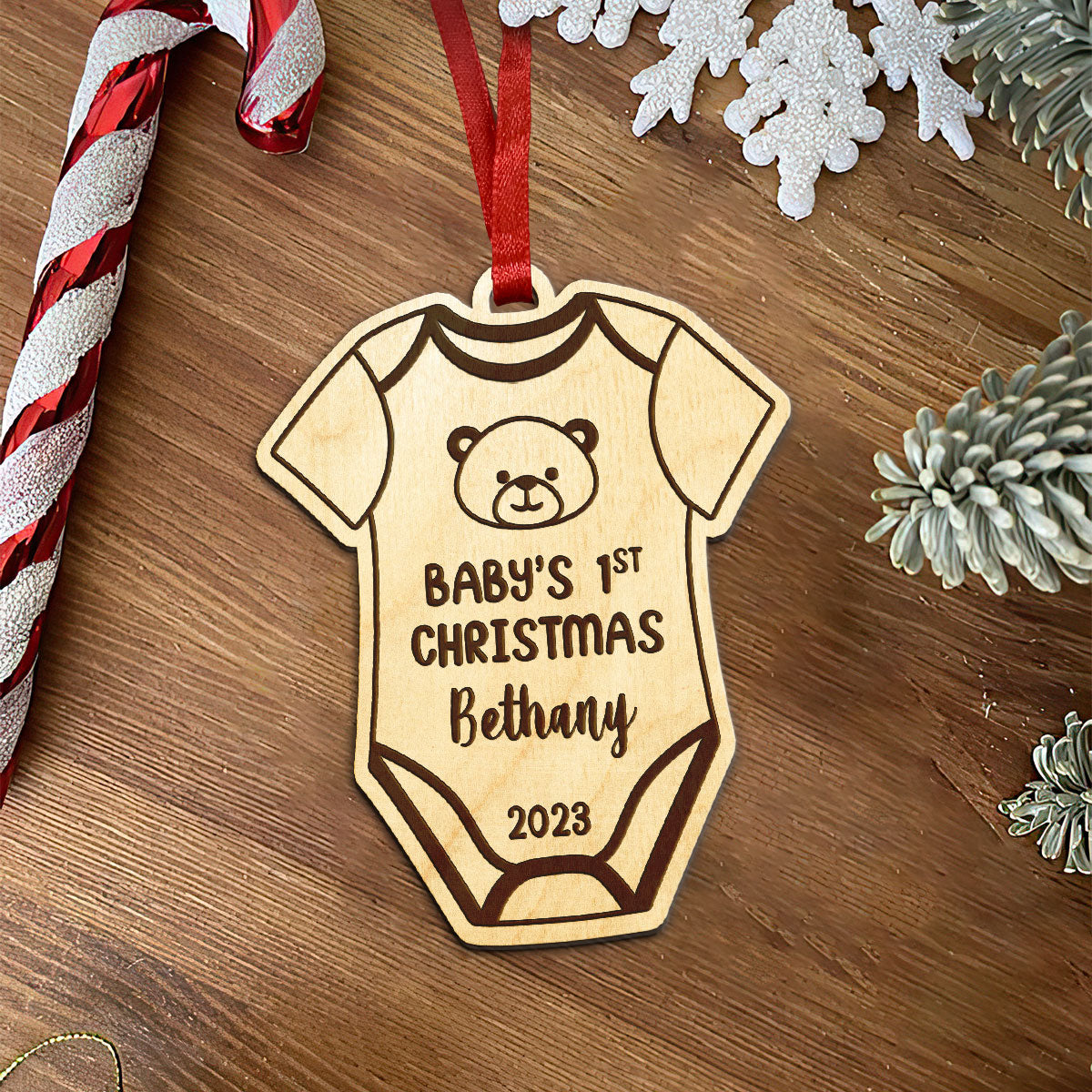 Baby's First Christmas - Personalized Memorial Wood Ornament DS-63