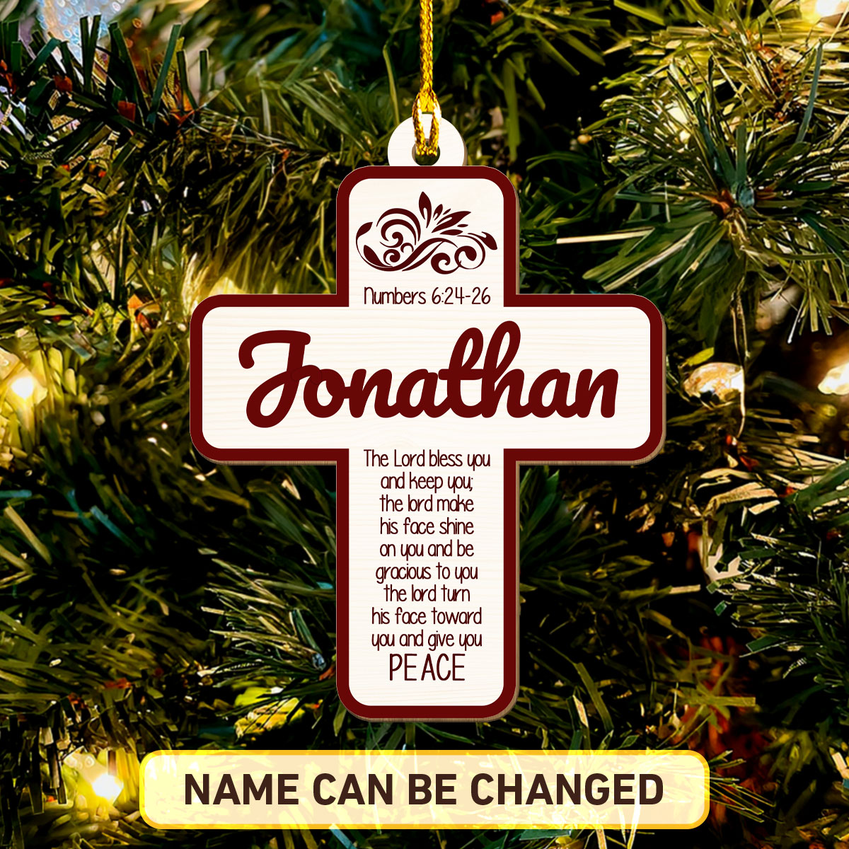 Numbers 6:24-26 Cross Personalized Wood Ornament DS-008