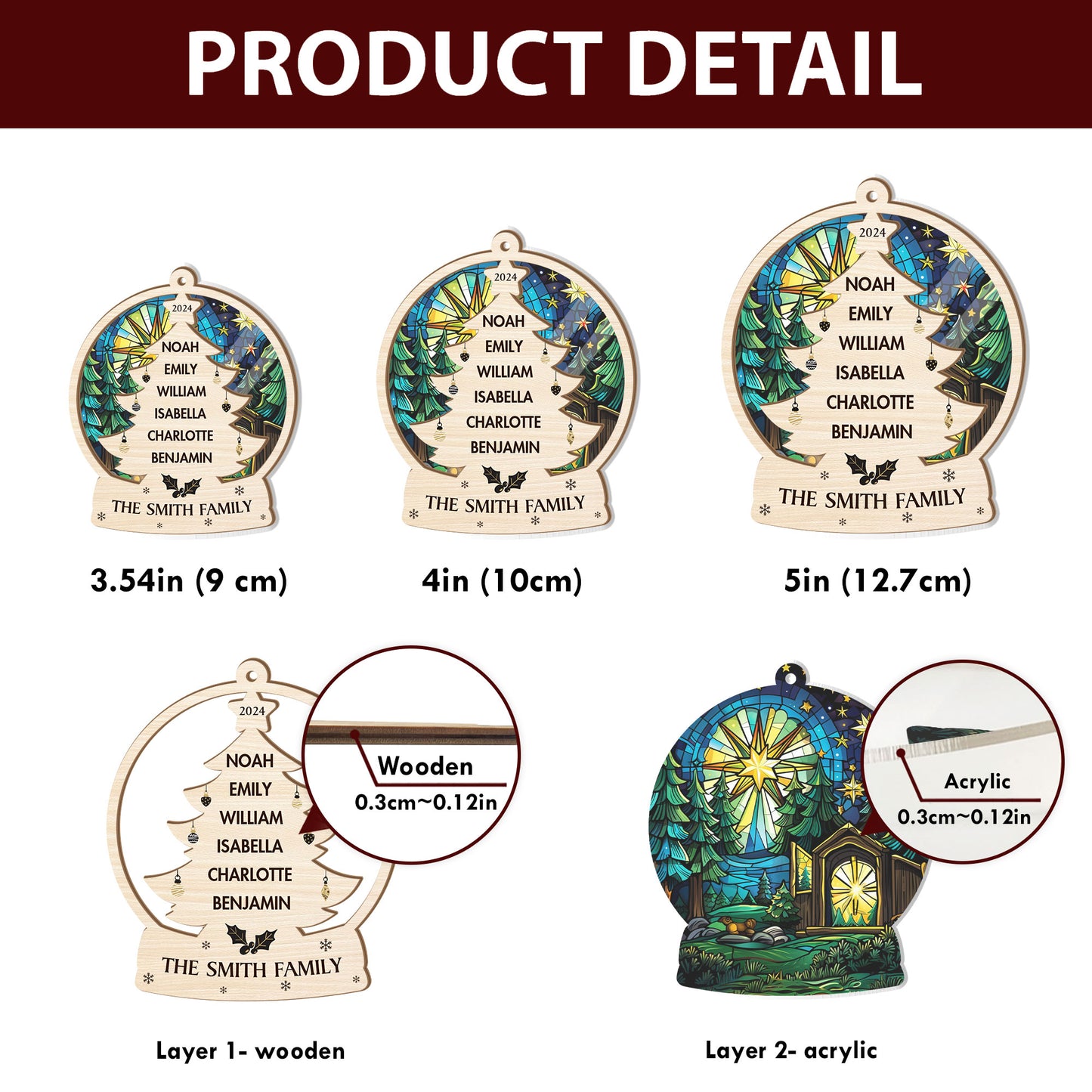 Christmas Family Tree - Personalized Suncatcher Ornament DSSUNOLHN1021L