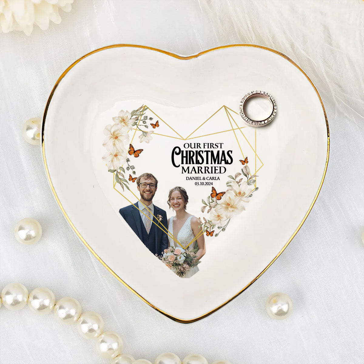 Our First Christmas Married - Personalized Heart Shaped Jewelry Dish DSSHSCRDHLPA2445T