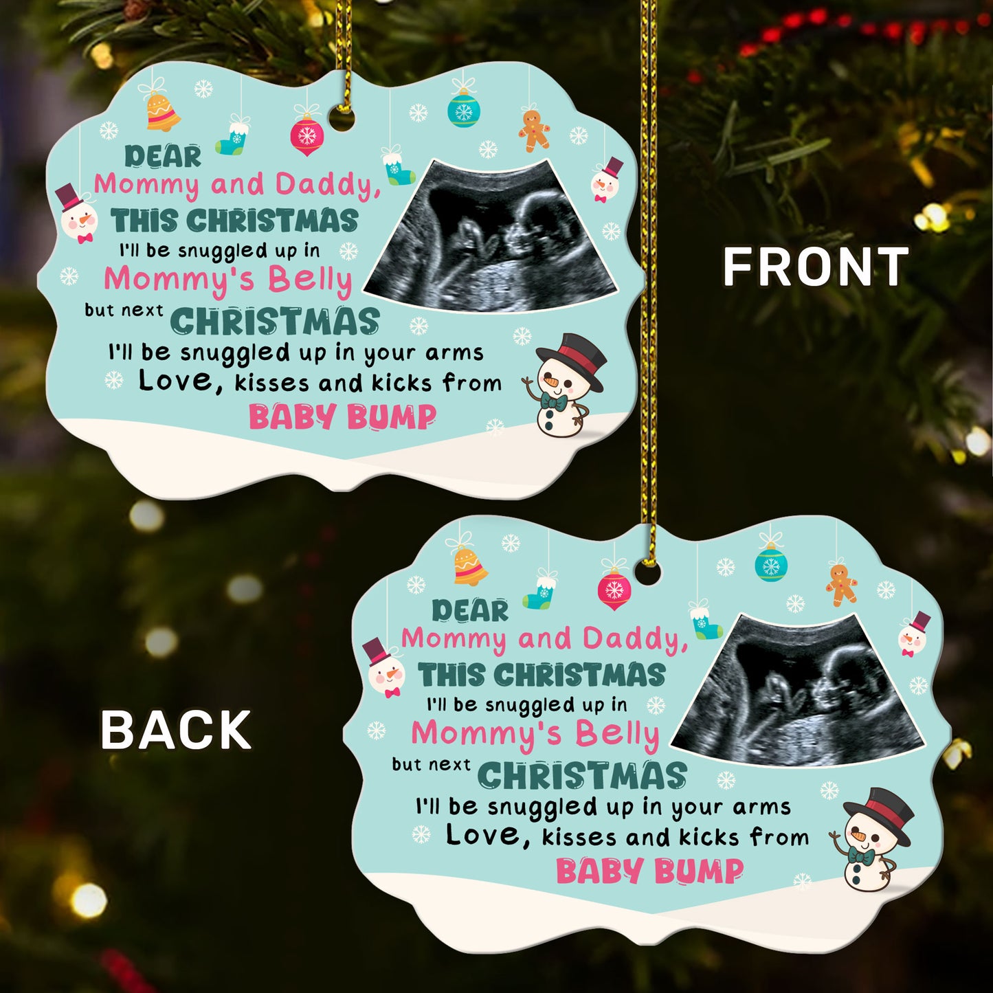 Snuggle Up In Mommy's Belly Christmas - Personalized Medallion Shaped Aluminum Ornament DSMAOHLPA2433T