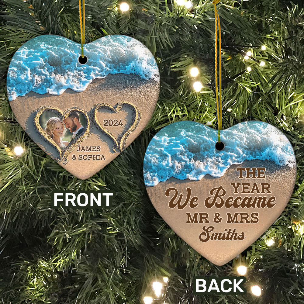 The Year We Became Mr & Mrs - Personalized Heart Shaped Ceramic Ornament DSHCOHLN2392TA