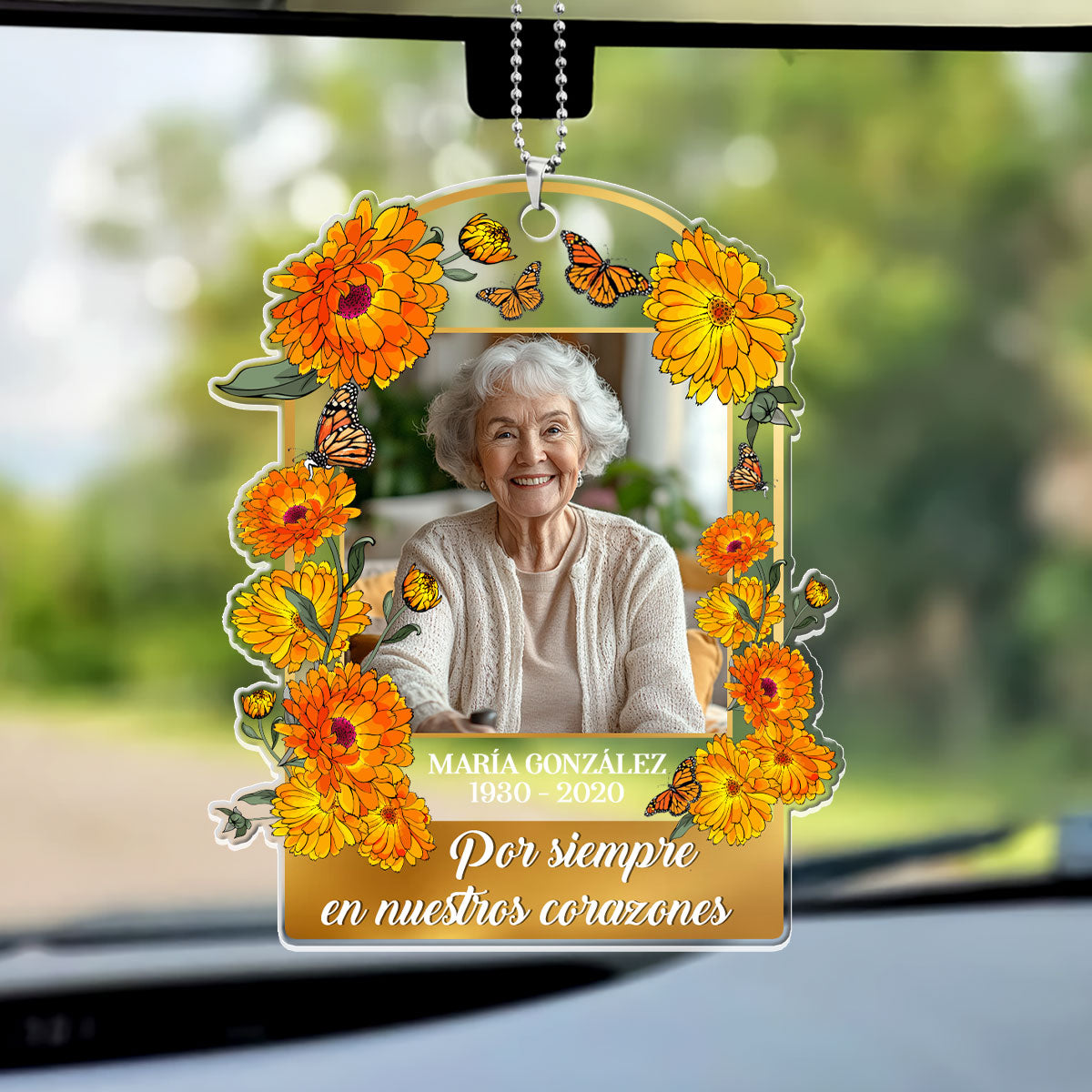 Por Siempre En Nuestros Corazones - Personalized Custom Car Ornament DSUPCHOHLN2534T