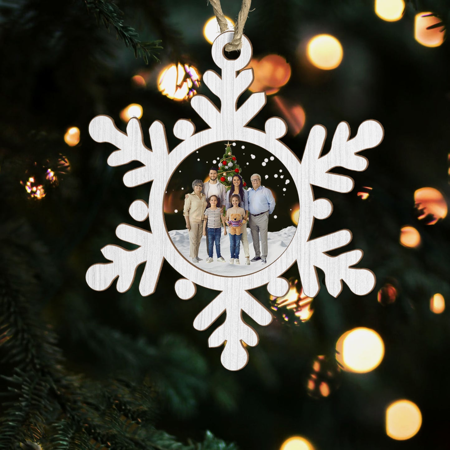 Family Photo Snowflake - Personalized Wood & Acrylic Ornament DSWAOHLN2029L