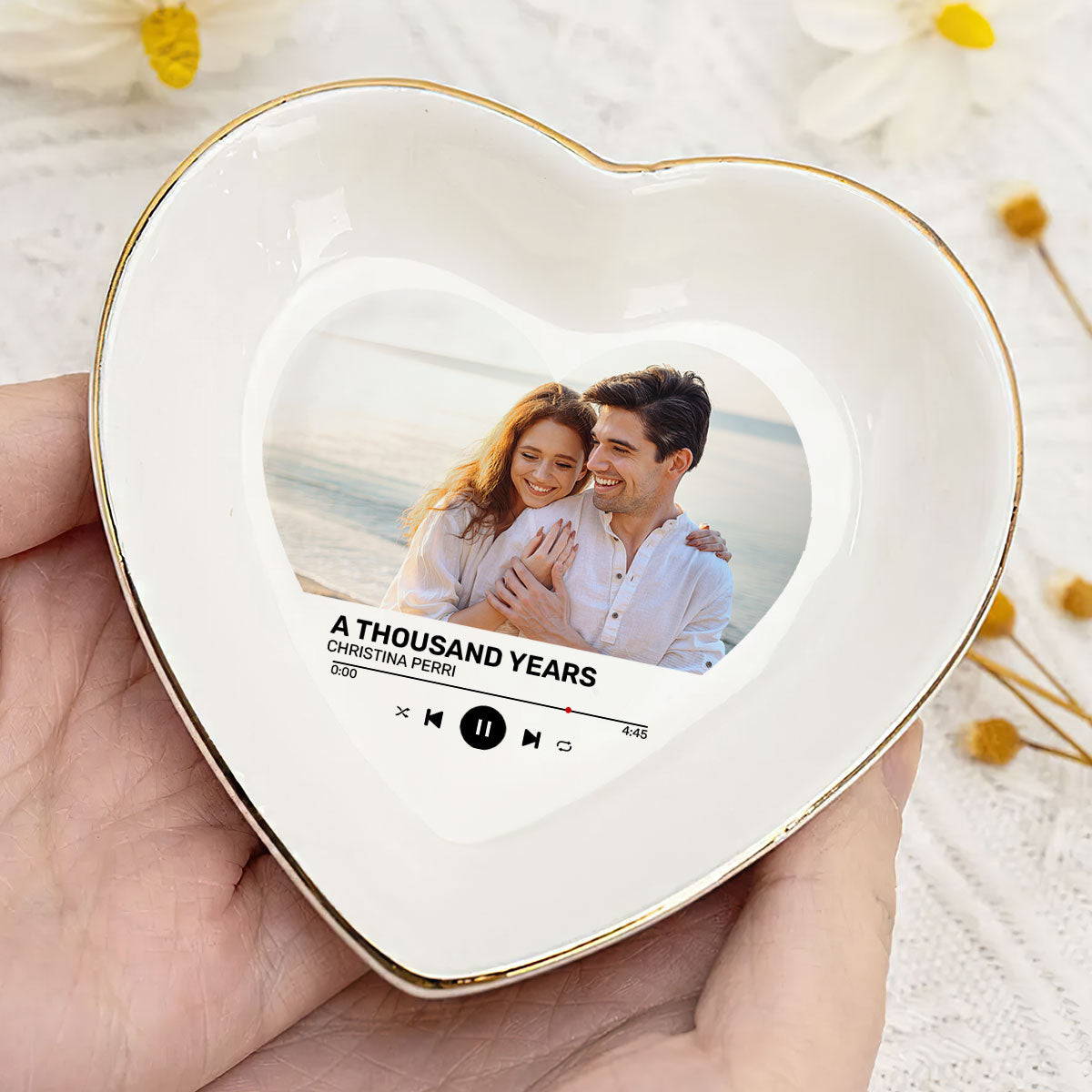 Our Favorite Love Song - Personalized Heart Shaped Jewelry Dish DSSHSCRDHLN2449M