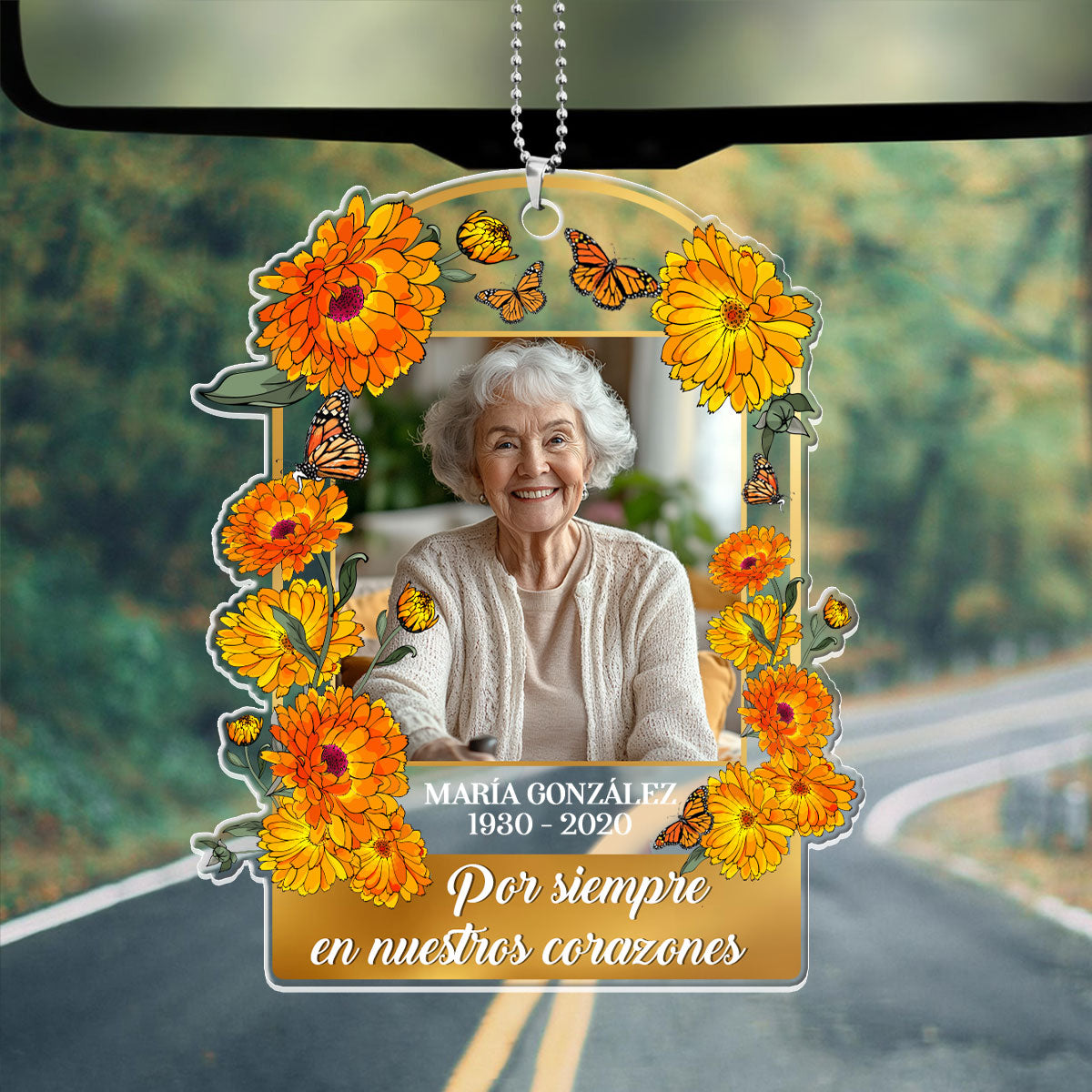 Por Siempre En Nuestros Corazones - Personalized Custom Car Ornament DSUPCHOHLN2534T