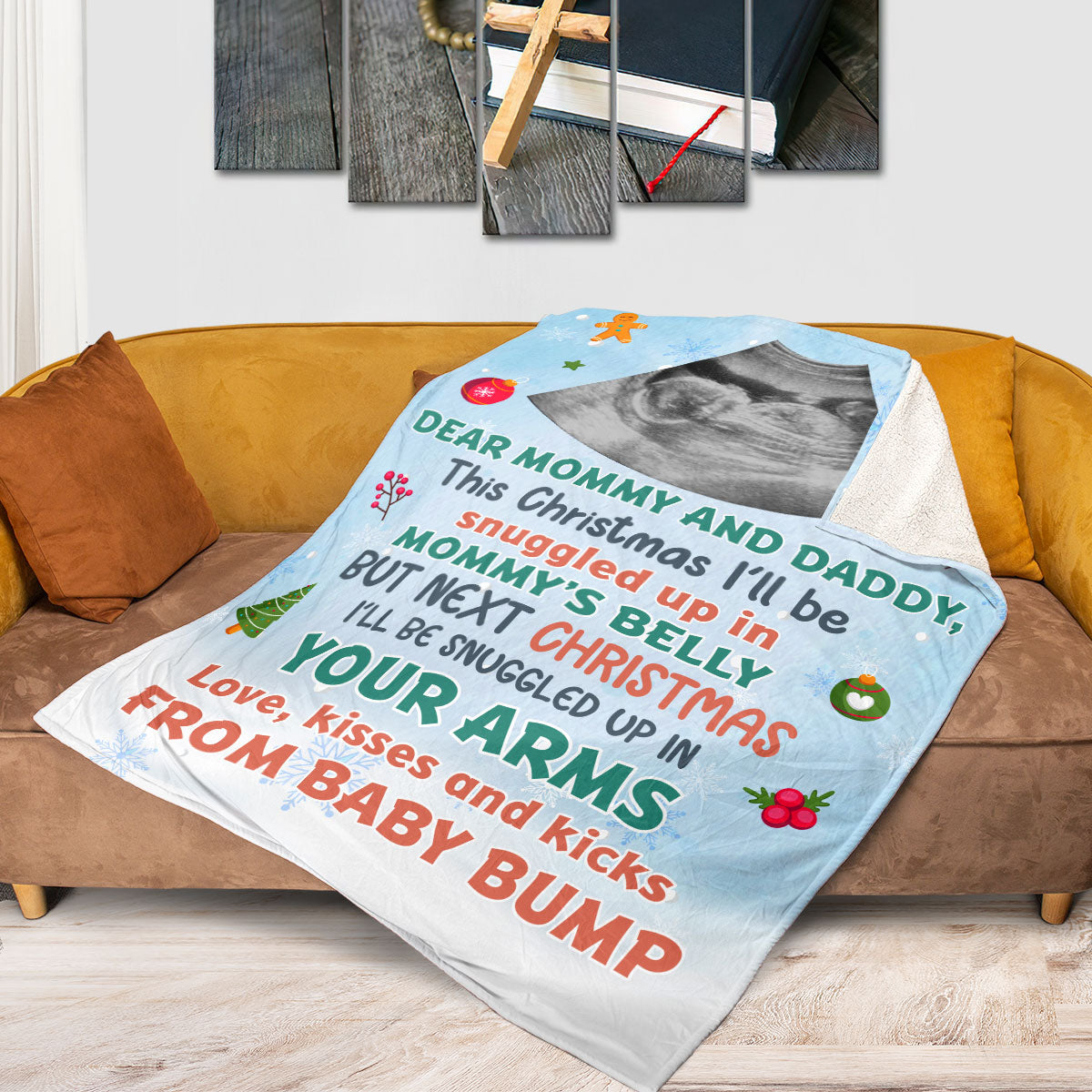 Snuggle Up In Mommy's Belly Christmas - Personalized Fleece Blanket DSFBHLN2525M