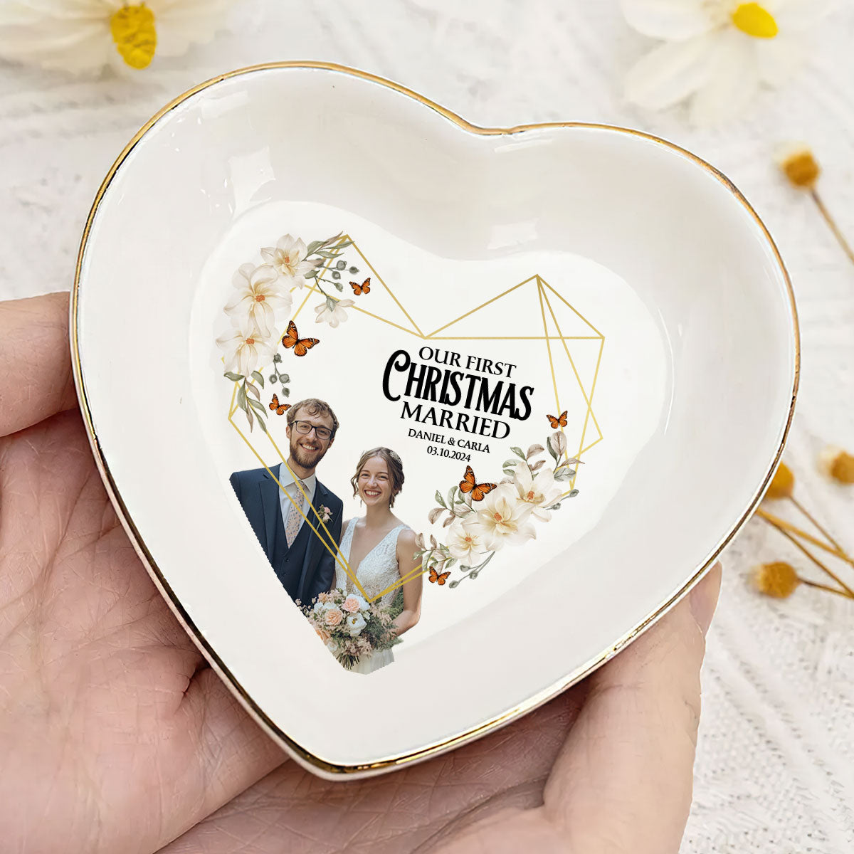 Our First Christmas Married - Personalized Heart Shaped Jewelry Dish DSSHSCRDHLPA2445T