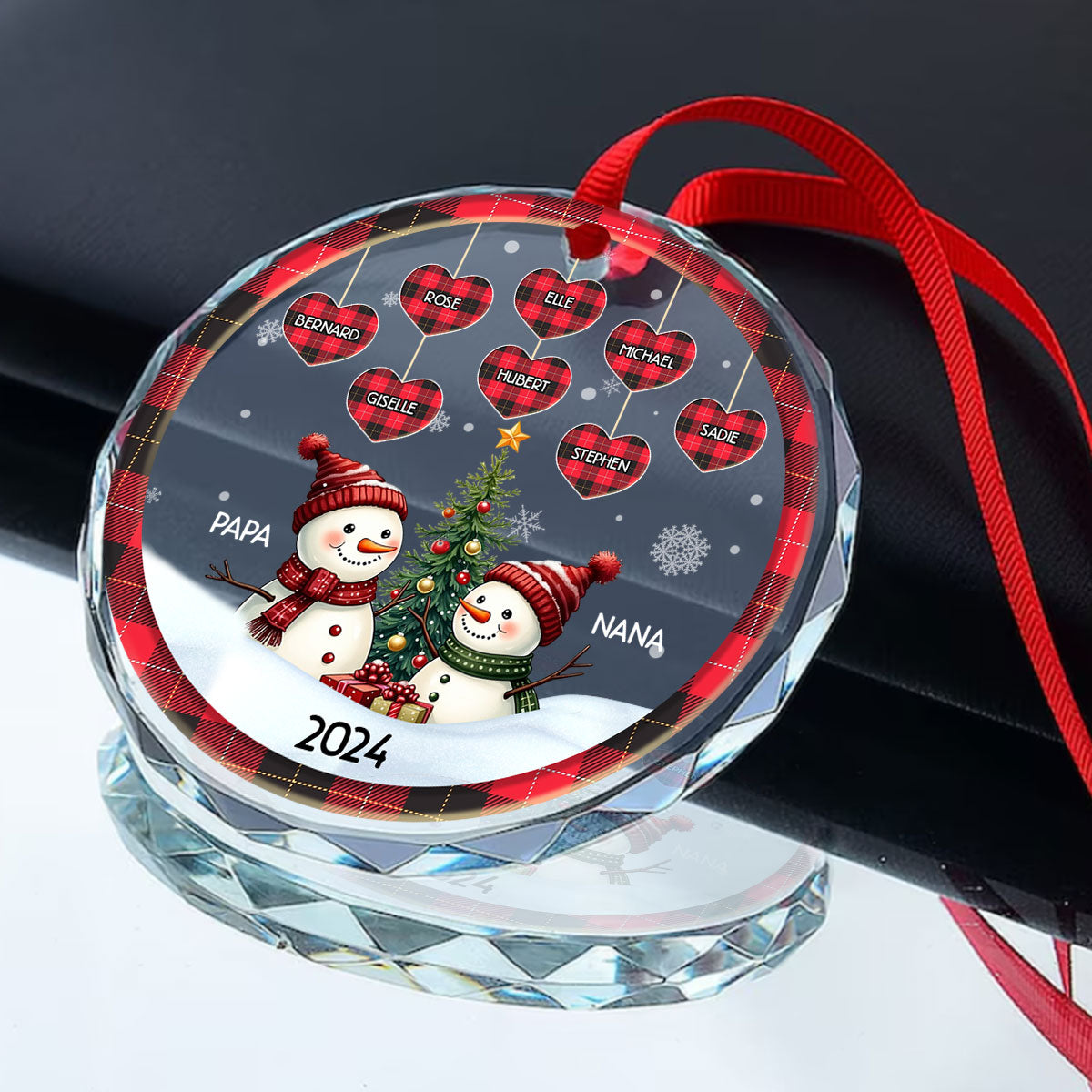 Christmas Grandparents Snowman - Personalized Custom Glass Ornament DSURGOPHLN2315T