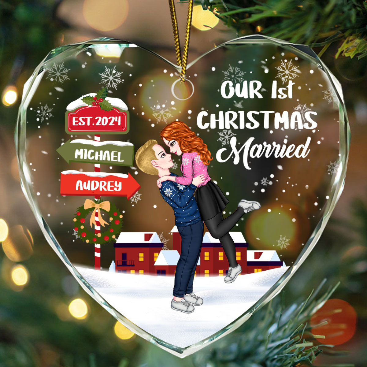 Our First Christmas Together - Personalized Heart Shaped Glass Ornament DSHGODN2187L