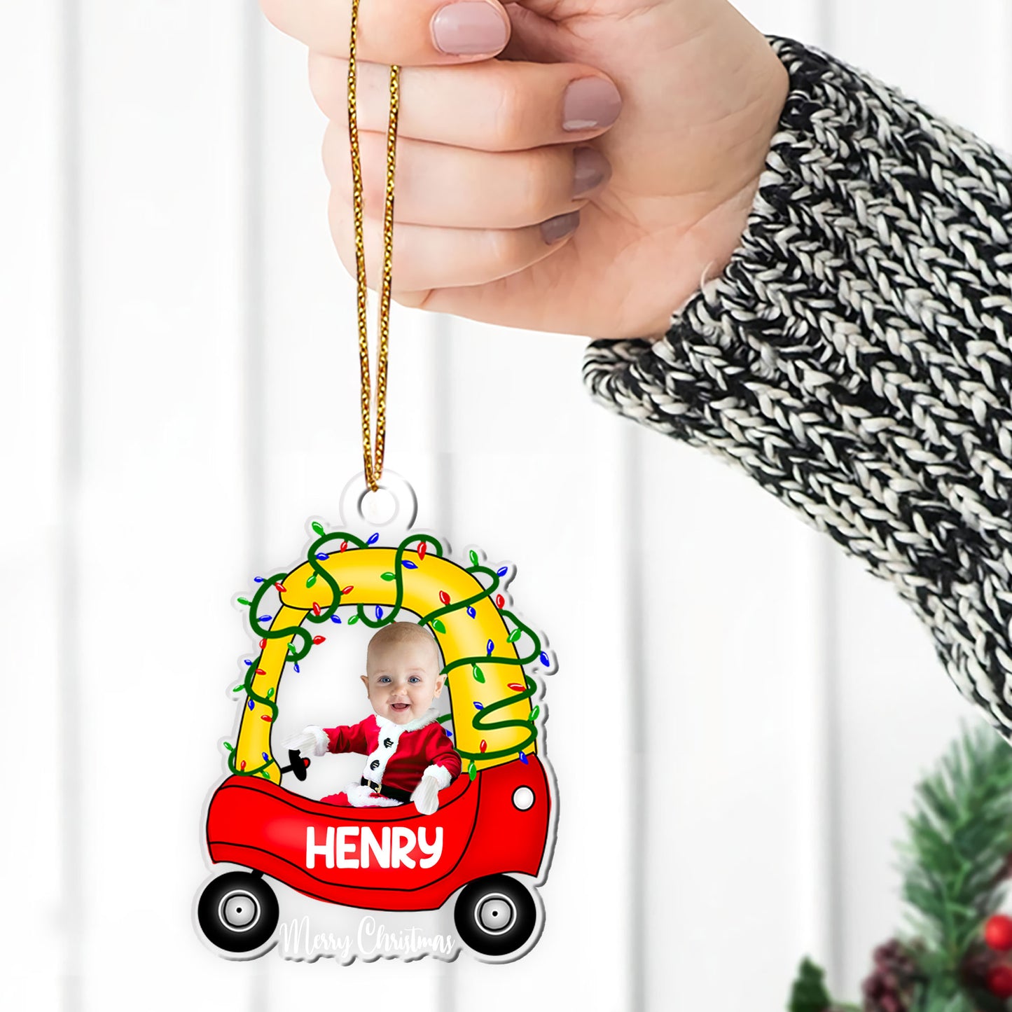 Merry Christmas Little Tikes Cozy Coupe - Personalized 1-Side Acrylic Ornament DSACOHLN2298M