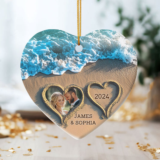 The Year We Became Mr & Mrs - Personalized Heart Shaped Ceramic Ornament DSHCOHLN2392TA