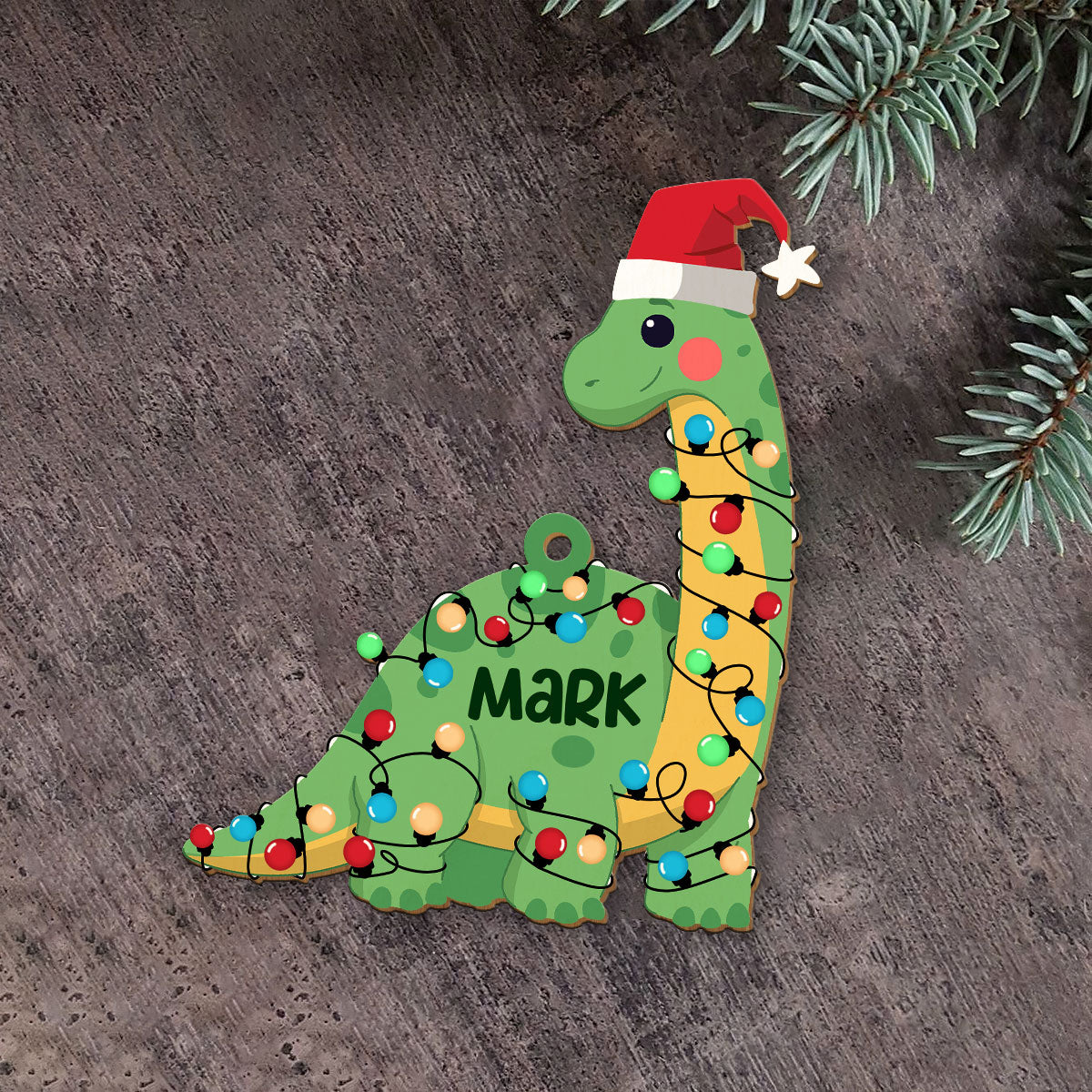 Dinosaur Lights Personalized Wood Ornament DS-27