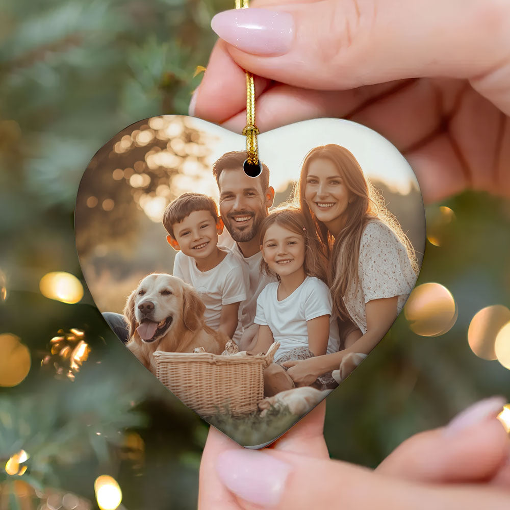 First Christmas As A Family Handprints - Personalized Heart Shaped Ceramic Ornament DSHCOHLN2145TA