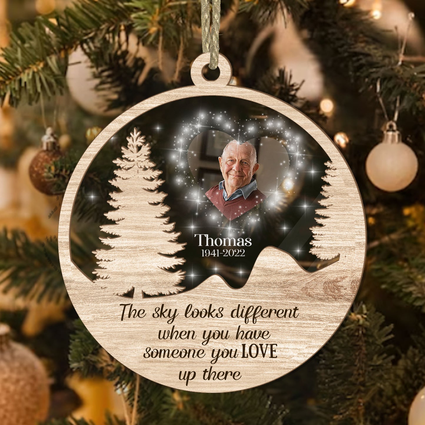 The Sky Looks Different Personalized Memorial - Personalized Wood & Acrylic Ornament DSWAOLEN1820L