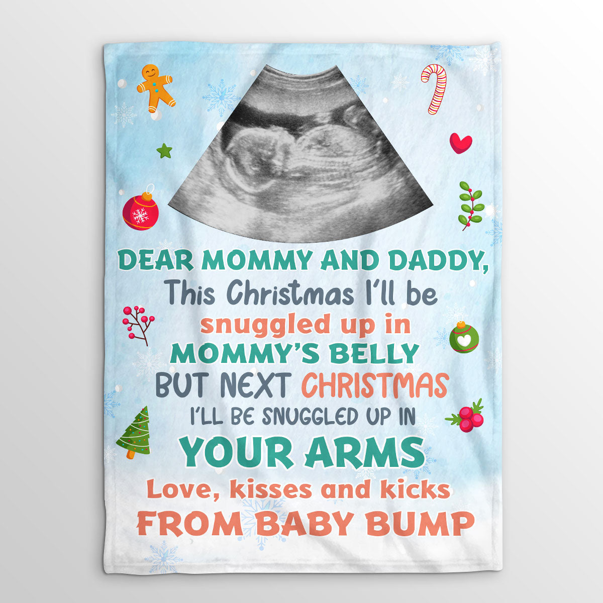 Snuggle Up In Mommy's Belly Christmas - Personalized Fleece Blanket DSFBHLN2525M