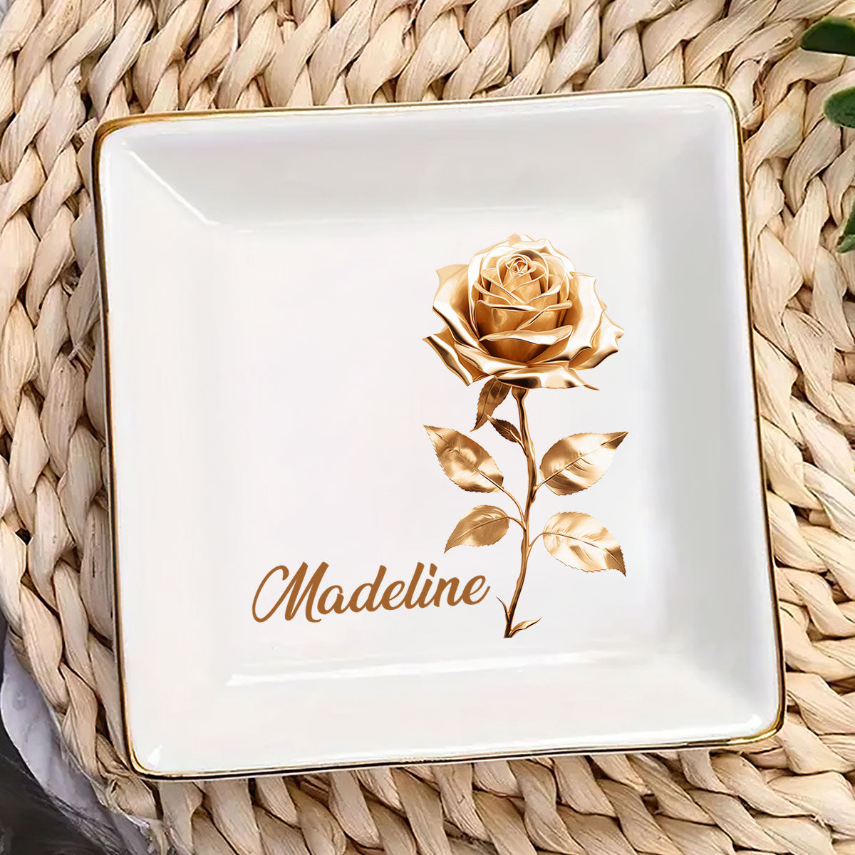 Gold Birth Month Flower - Personalized Jewelry Dish DSJDHLN2500D