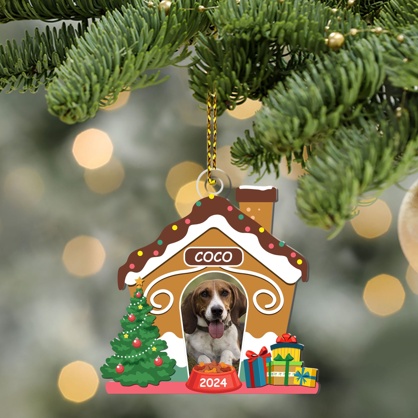 Custom Dog Photo Christmas Dog House - Personalized 1-Side Acrylic Ornament DSACOHLN2006TA