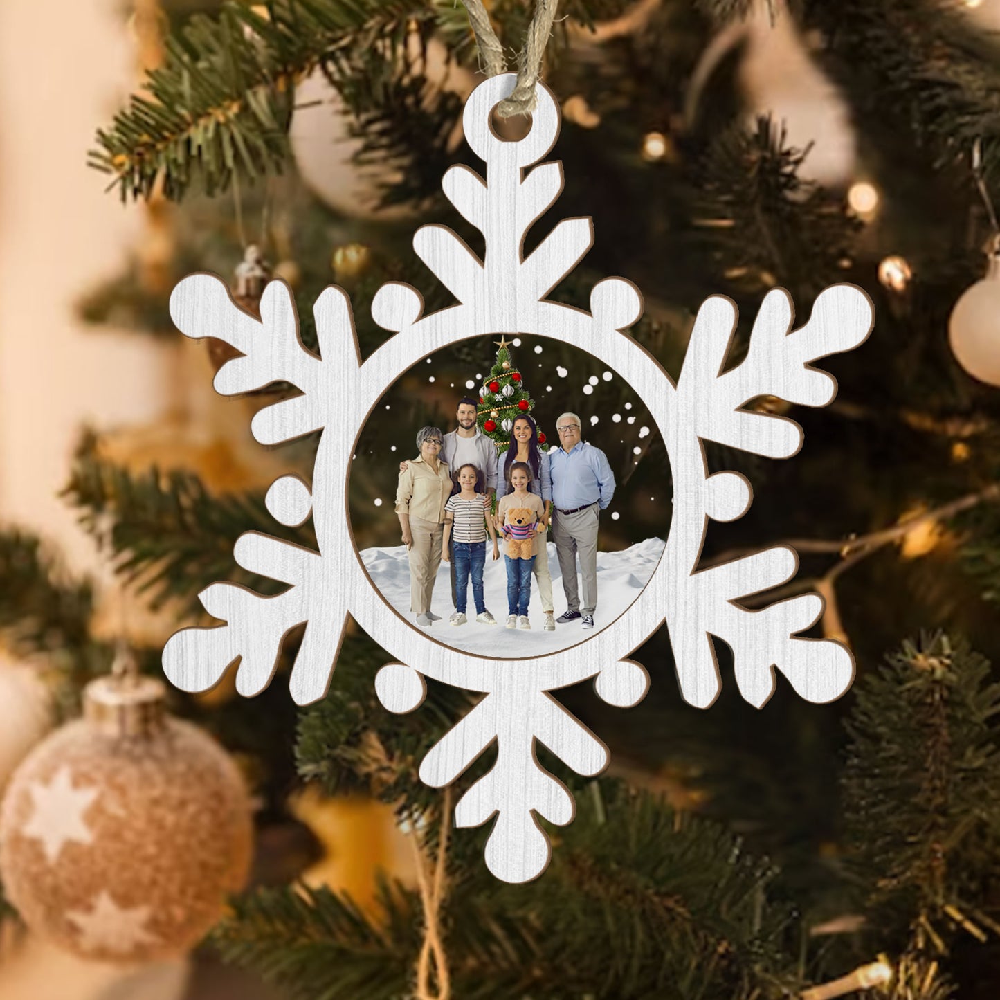 Family Photo Snowflake - Personalized Wood & Acrylic Ornament DSWAOHLN2029L