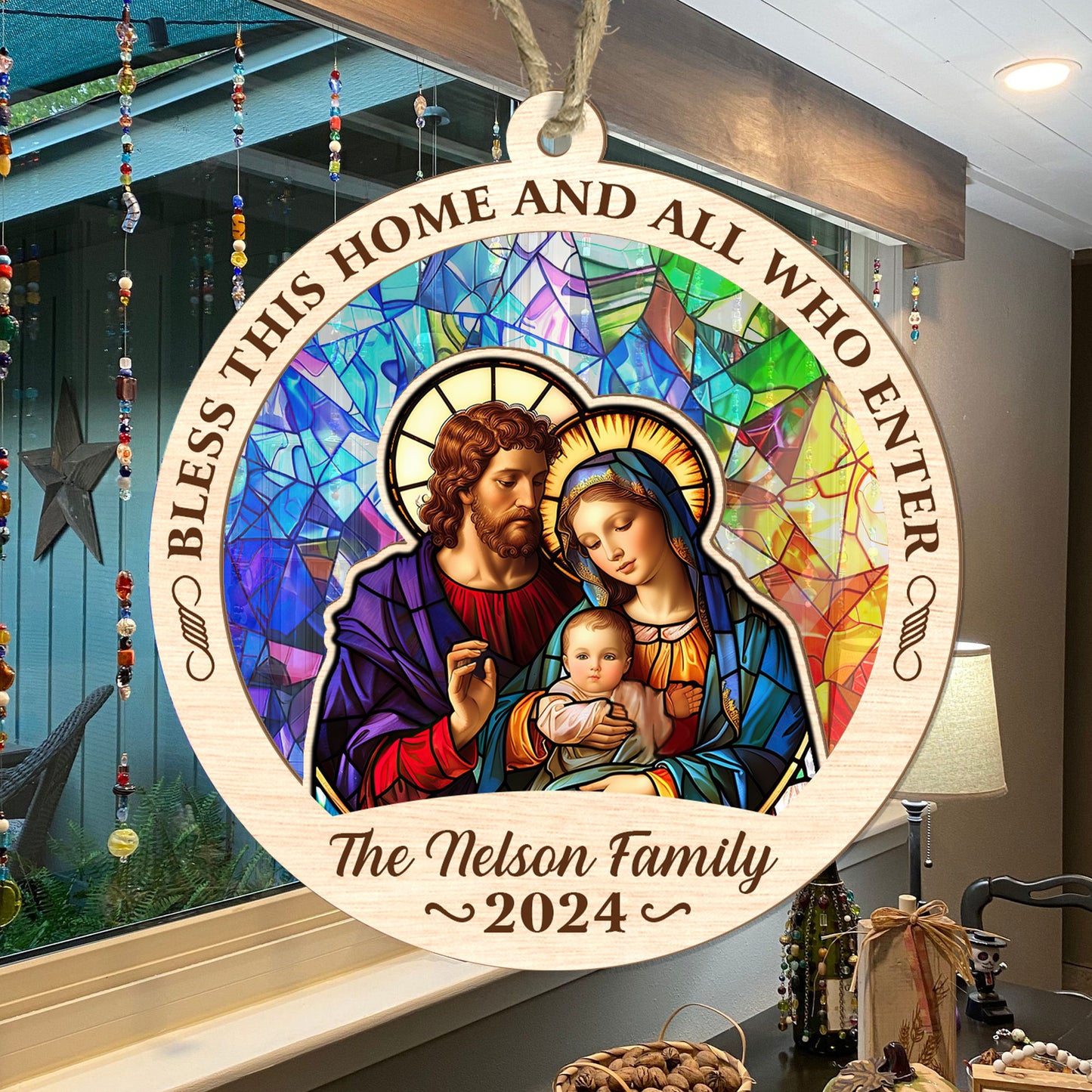 Bless This Home And All Who Enter - Personalized Suncatcher Ornament DSSUNOPHA1106M