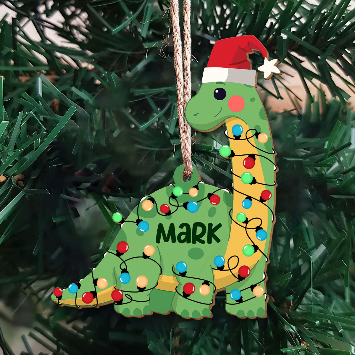 Dinosaur Lights Personalized Wood Ornament DS-27
