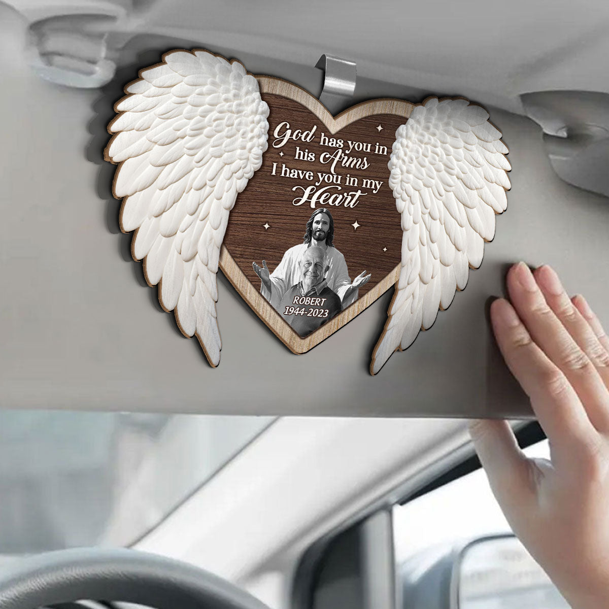 God Has You In His Arms I Have You In My Heart - Personalized Car Visor Clip DSCVCDN2196TA