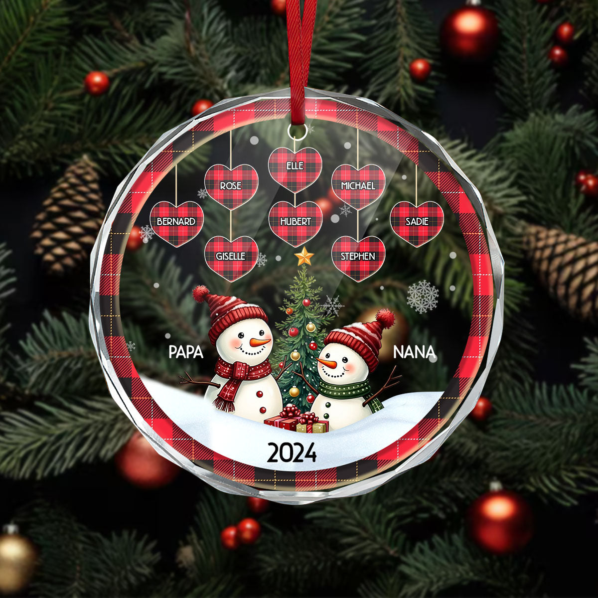 Christmas Grandparents Snowman - Personalized Custom Glass Ornament DSURGOPHLN2315T