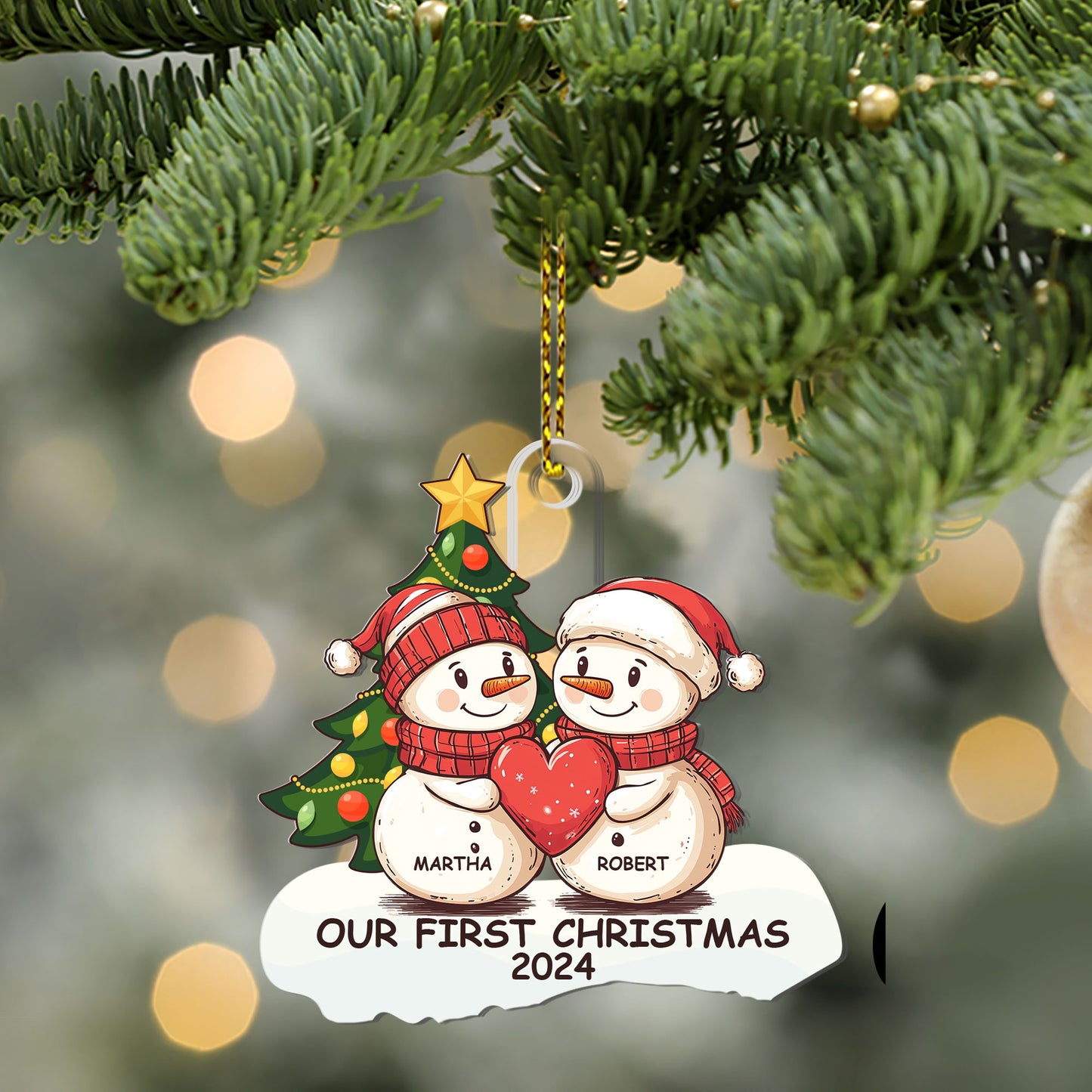 Our First Christmas Snowman Couple - Personalized 1-Side Acrylic Ornament DSACOHLN2380T